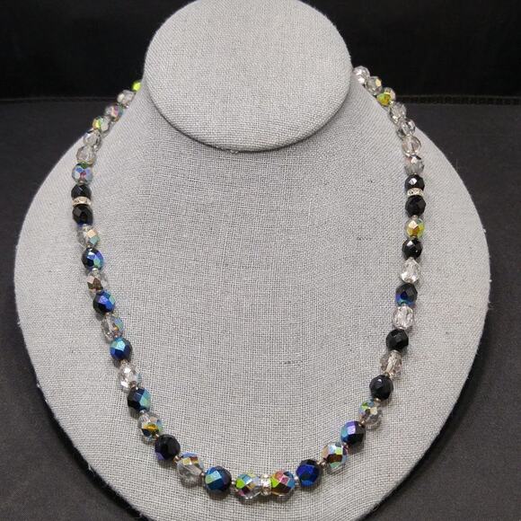 Czech Fire Polished Crystal Bead Necklace, Rhinestone Rondelle Beads, 22 Inches - Picture 2 of 7